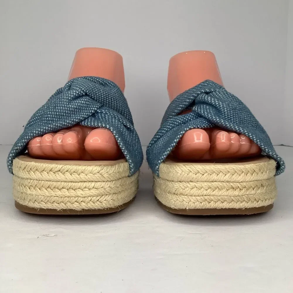 Lucky Brand Espadrilles Slip On Denim Blue Twist Knot Platform Sandals Sz 9.5M